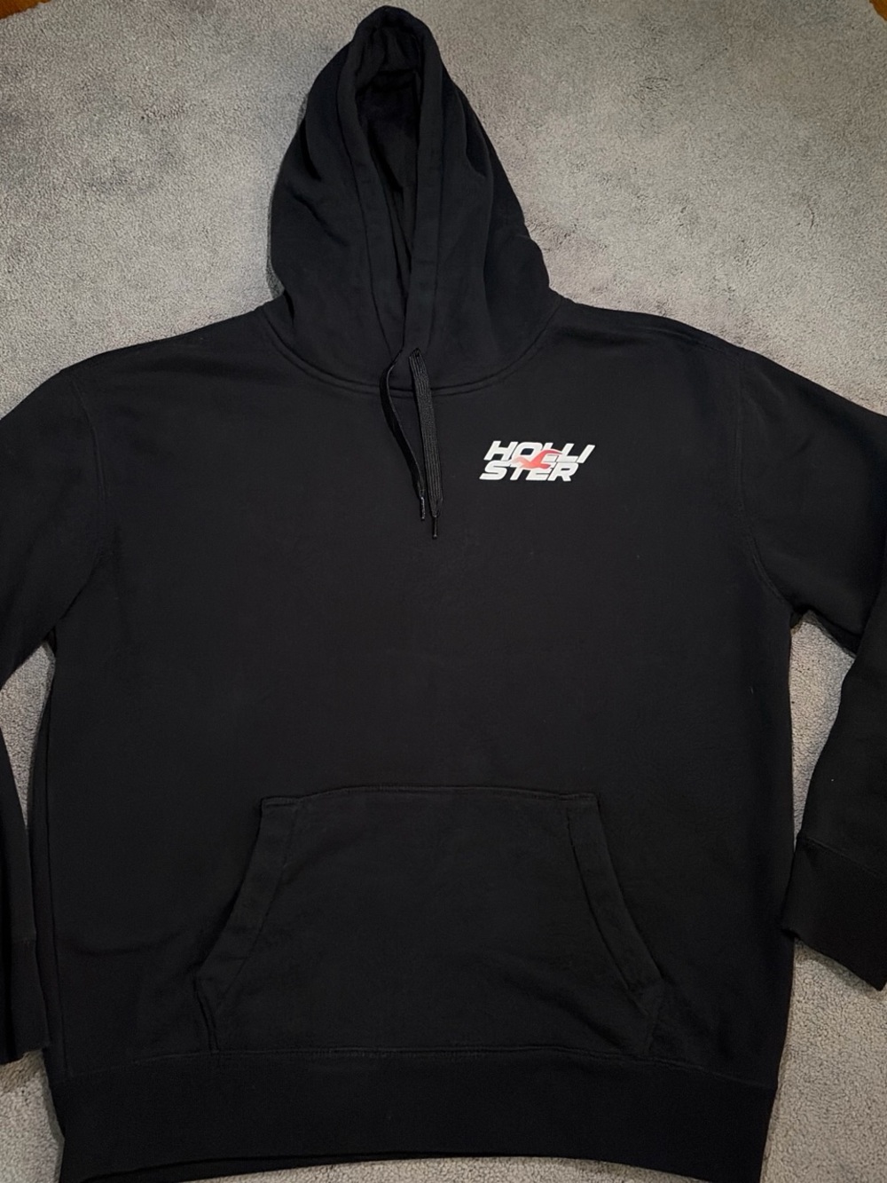 Hollister Black Hoodie with White & Red Chest Logo